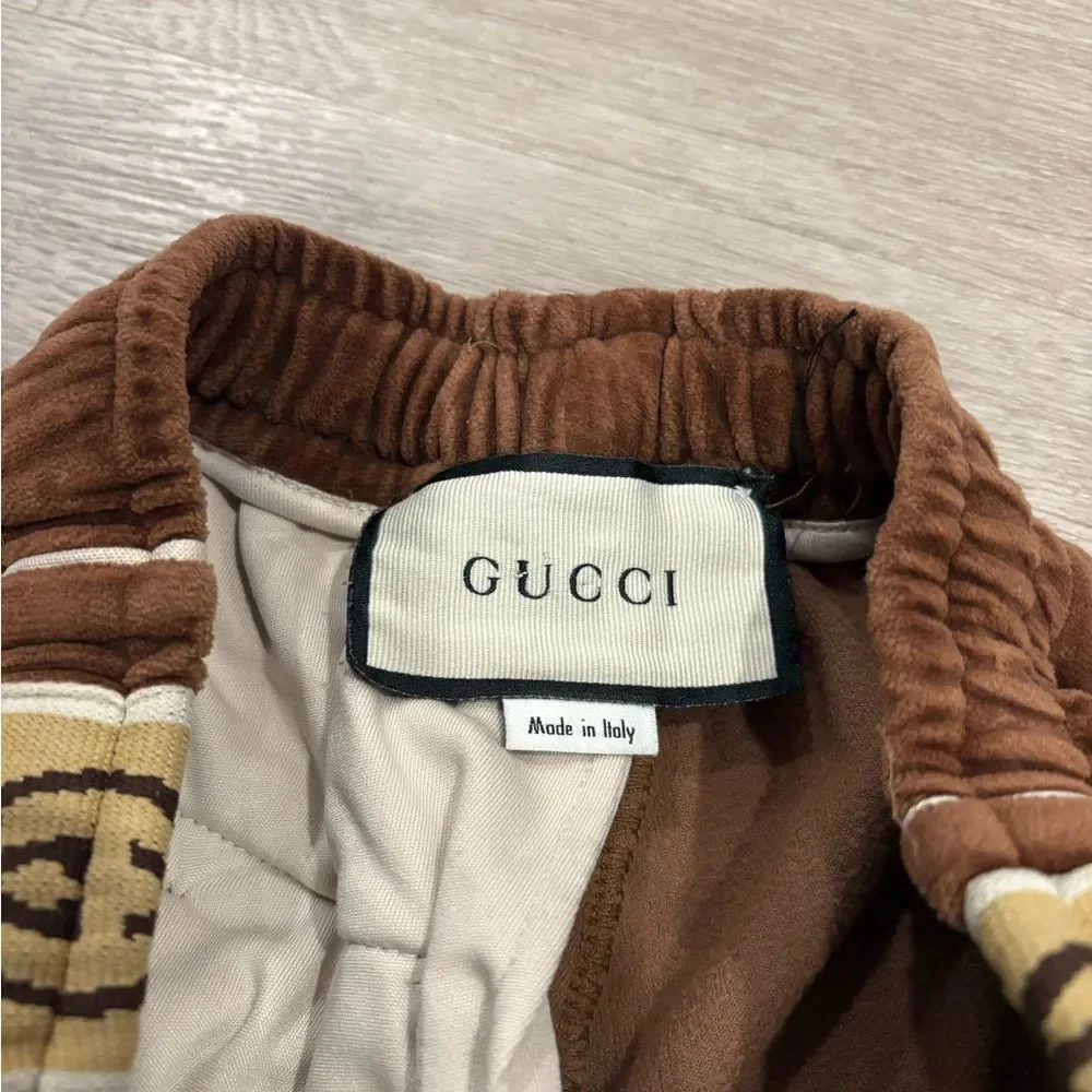 Gucci Interlocking GG Stripe Velour Brown Jogger Size small